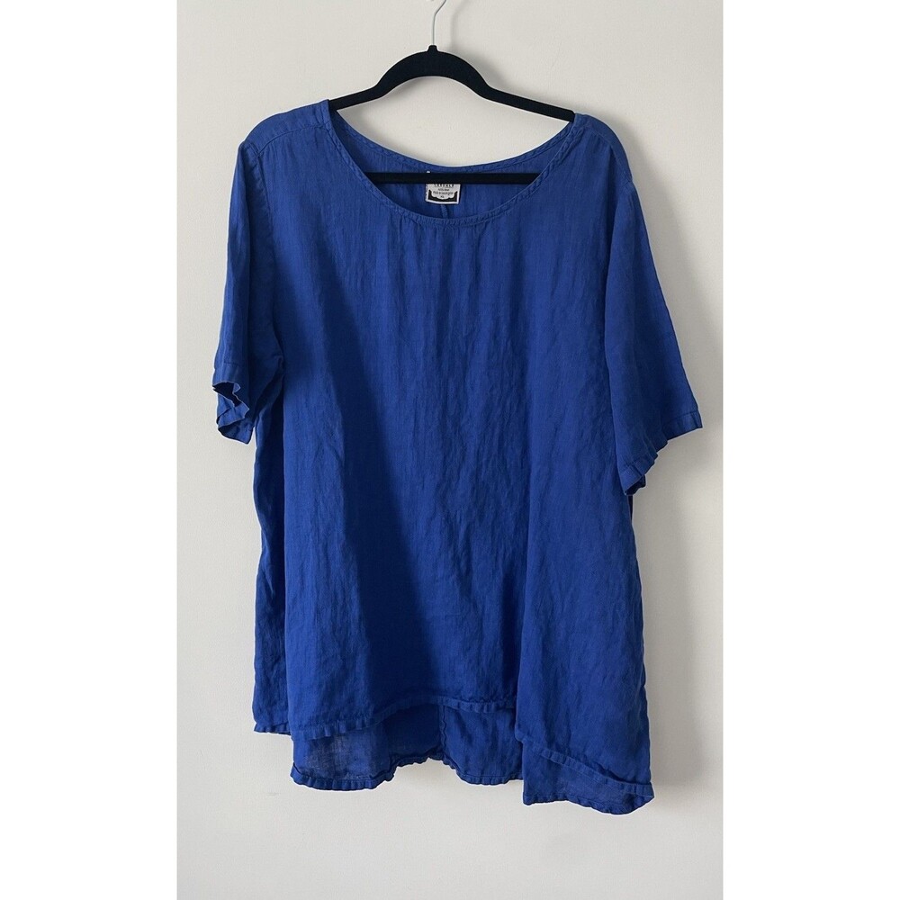 Hari Casuals XL Linen Blue Tunic Top Boho Hippie Art to wear Casual Lagenlook
